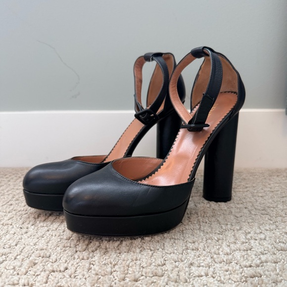 RED Valentino Black Platform Pumps Ankle Strap Block Heel Size 8 - Picture 3 of 8